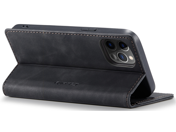 CaseMe Slim Synthetic Leather Wallet Case with Stand for iPhone 12 Pro - Charcoal