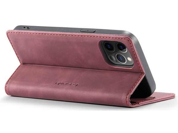 CaseMe Slim Synthetic Leather Wallet Case with Stand for iPhone 12 Pro - Burgundy