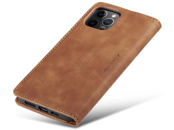 CaseMe Slim Synthetic Leather Wallet Case with Stand for iPhone 12 Pro - Tan