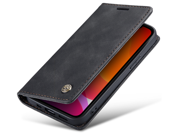 CaseMe Slim Synthetic Leather Wallet Case with Stand for iPhone 12 - Charcoal Leather Wallet Case