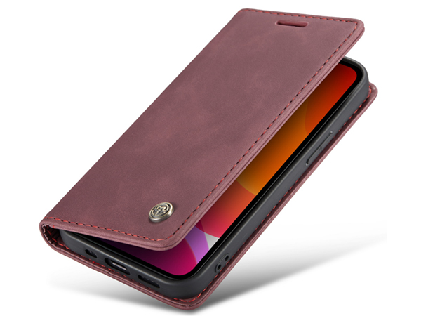 CaseMe Slim Synthetic Leather Wallet Case with Stand for iPhone 12 - Burgundy Leather Wallet Case