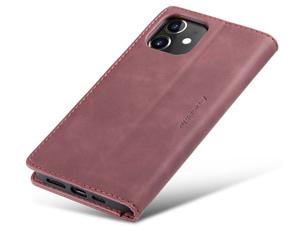 CaseMe Slim Synthetic Leather Wallet Case with Stand for iPhone 12 - Burgundy