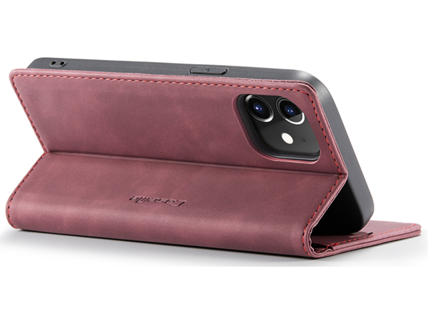 CaseMe Slim Synthetic Leather Wallet Case with Stand for iPhone 12 - Burgundy