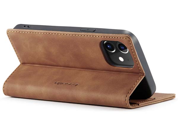 CaseMe Slim Synthetic Leather Wallet Case with Stand for iPhone 12 - Tan