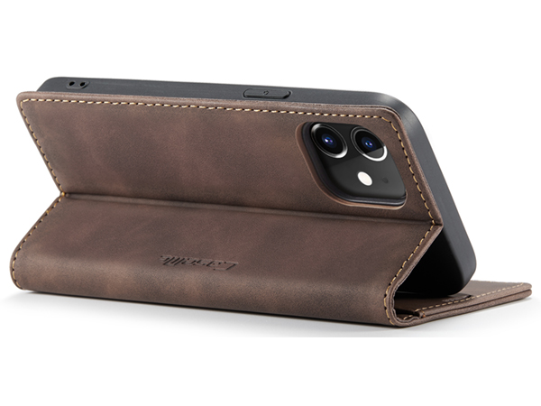 CaseMe Slim Synthetic Leather Wallet Case with Stand for iPhone 12 Mini - Chocolate