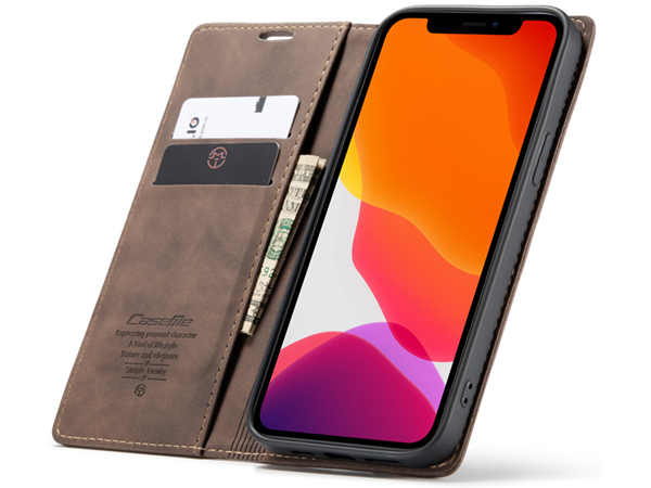 CaseMe Slim Synthetic Leather Wallet Case with Stand for iPhone 12 Mini - Chocolate