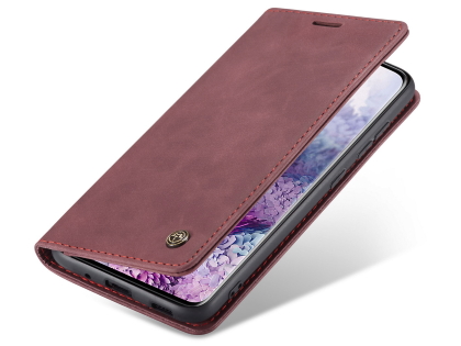 CaseMe Slim Synthetic Leather Wallet Case with Stand for Samsung Galaxy S20 FE 5G - Burgundy Leather Wallet Case