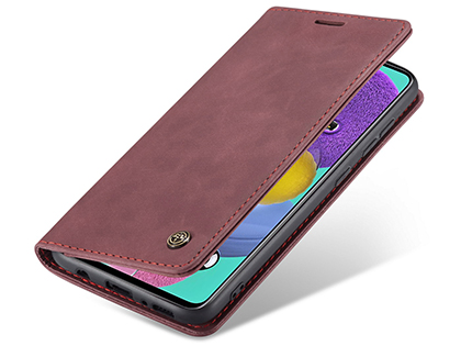 CaseMe Slim Synthetic Leather Wallet Case with Stand for Samsung Galaxy A71 5G - Burgundy Leather Wallet Case