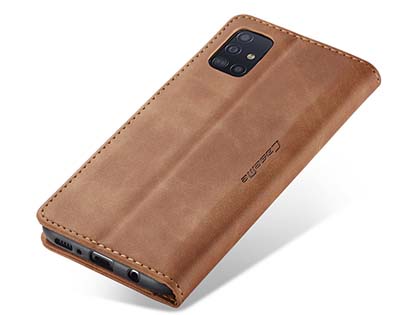 CaseMe Slim Synthetic Leather Wallet Case with Stand for Samsung Galaxy A71 5G - Tan