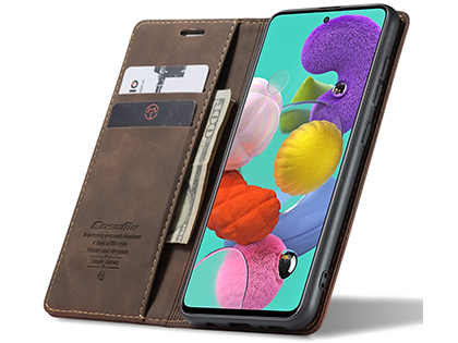 CaseMe Slim Synthetic Leather Wallet Case with Stand for Samsung Galaxy A71 5G - Chocolate