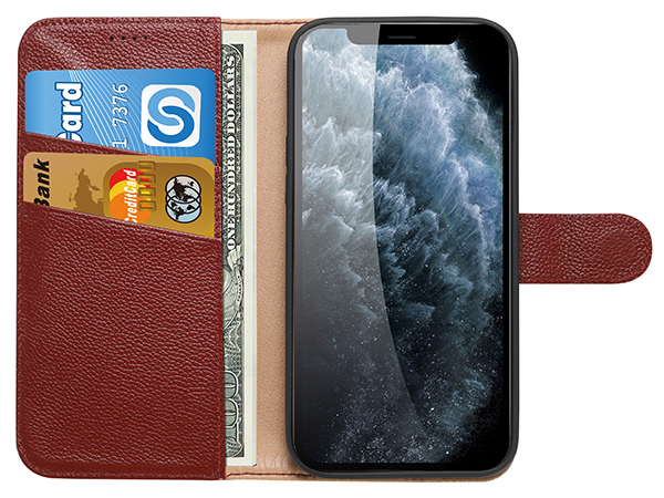 Premium Leather Wallet Case for Apple iPhone 12 Mini - Rosewood