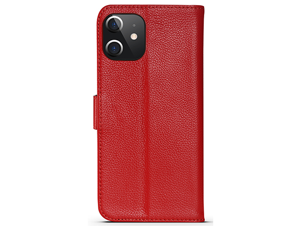 Premium Leather Wallet Case for Apple iPhone 12 - Red Leather Wallet Case