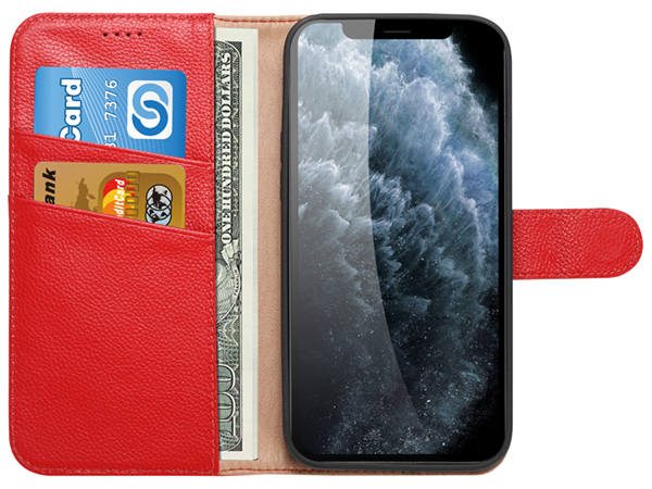 Premium Leather Wallet Case for Apple iPhone 12 - Red