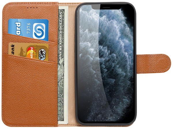 Premium Leather Wallet Case for Apple iPhone 12 - Caramel