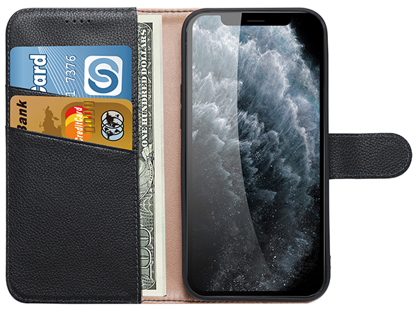 Premium Leather Wallet Case for Apple iPhone 12 - Black