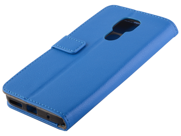 Synthetic Leather Wallet Case with Stand for Motorola Moto G9 Play - Blue Leather Wallet Case