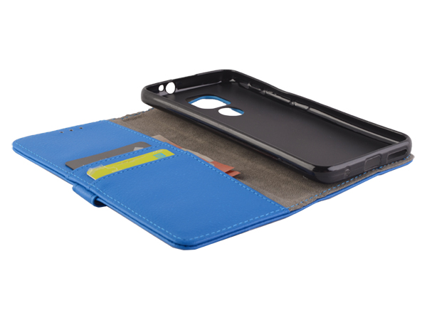 Synthetic Leather Wallet Case with Stand for Motorola Moto G9 Play - Blue