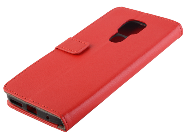Synthetic Leather Wallet Case with Stand for Motorola Moto G9 Play - Red Leather Wallet Case