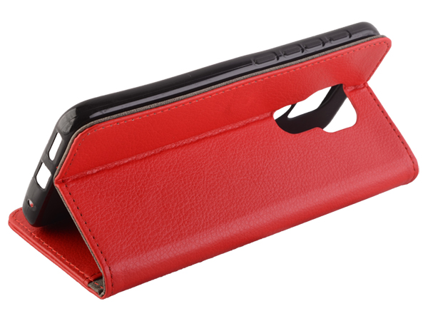Synthetic Leather Wallet Case with Stand for Motorola Moto G9 Play - Red