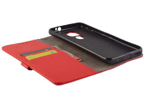 Synthetic Leather Wallet Case with Stand for Motorola Moto G9 Play - Red