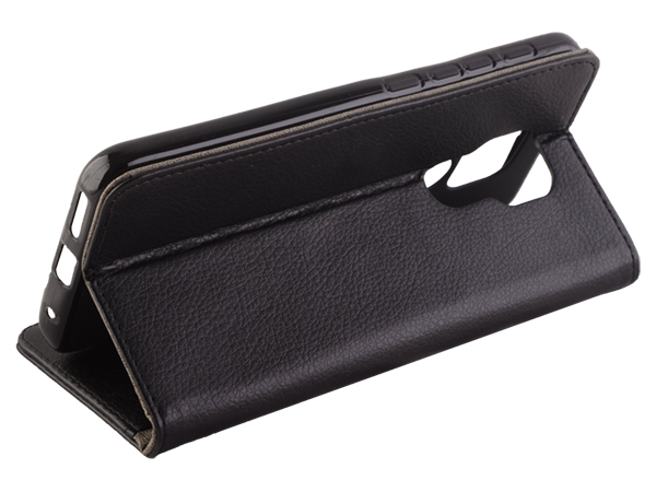 Synthetic Leather Wallet Case with Stand for Motorola Moto G9 Play - Black