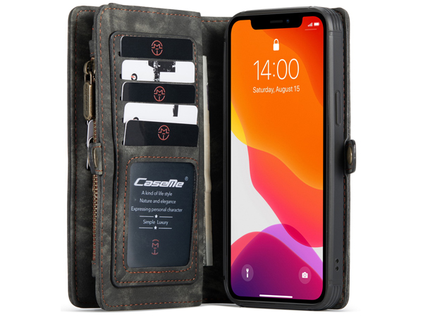 CaseMe 2-in-1 Synthetic Leather Wallet Case for iPhone 12 Pro Max - Khaki/Grey