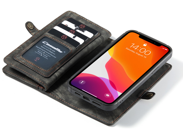 CaseMe 2-in-1 Synthetic Leather Wallet Case for iPhone 12 Pro Max - Khaki/Grey