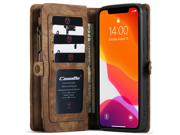 CaseMe 2-in-1 Synthetic Leather Wallet Case for iPhone 12 Pro Max - Beige/Tan