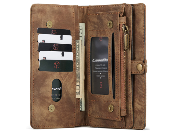 CaseMe 2-in-1 Synthetic Leather Wallet Case for iPhone 12 Pro Max - Beige/Tan