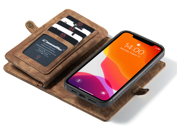 CaseMe 2-in-1 Synthetic Leather Wallet Case for iPhone 12 Pro Max - Beige/Tan