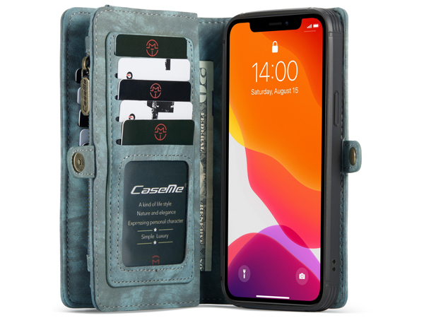 CaseMe 2-in-1 Synthetic Leather Wallet Case for iPhone 12 Pro Max - Teal/Ash