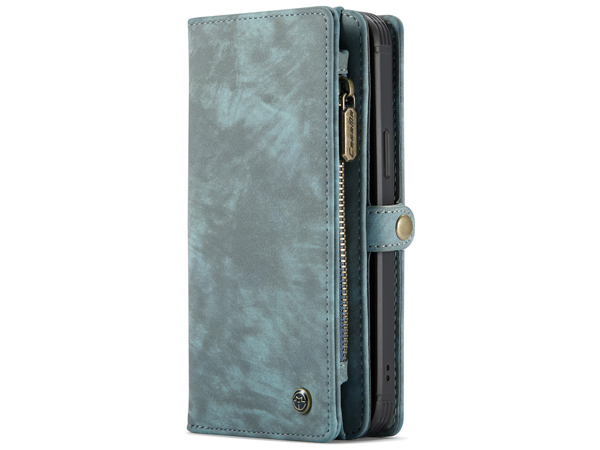 CaseMe 2-in-1 Synthetic Leather Wallet Case for iPhone 12 - Teal/Ash Leather Wallet Case