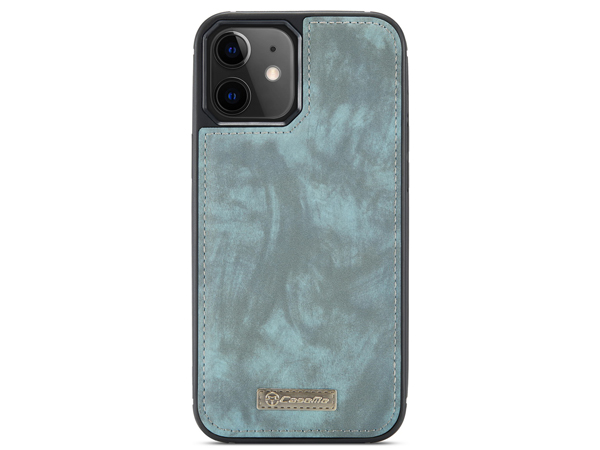 CaseMe 2-in-1 Synthetic Leather Wallet Case for iPhone 12 - Teal/Ash