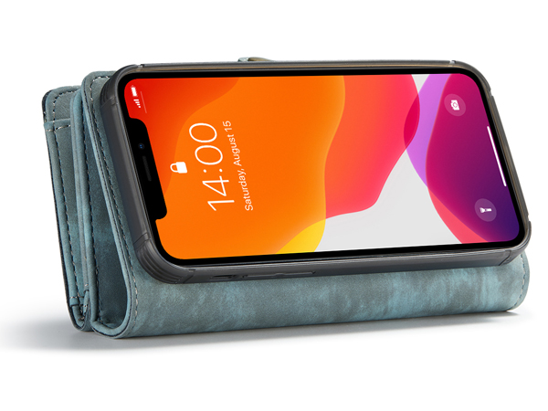 CaseMe 2-in-1 Synthetic Leather Wallet Case for iPhone 12 - Teal/Ash