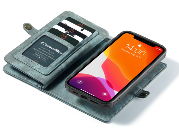 CaseMe 2-in-1 Synthetic Leather Wallet Case for iPhone 12 - Teal/Ash