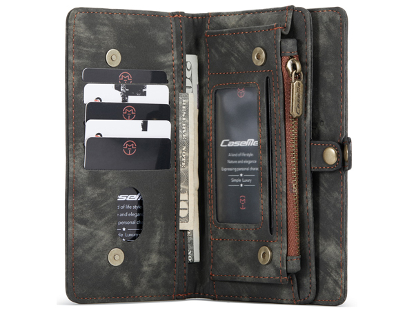 CaseMe 2-in-1 Synthetic Leather Wallet Case for iPhone 12 Pro - Khaki/Grey