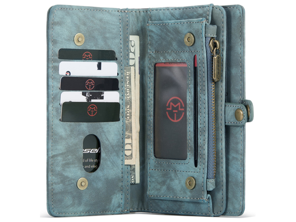 CaseMe 2-in-1 Synthetic Leather Wallet Case for iPhone 12 Pro - Teal/Ash