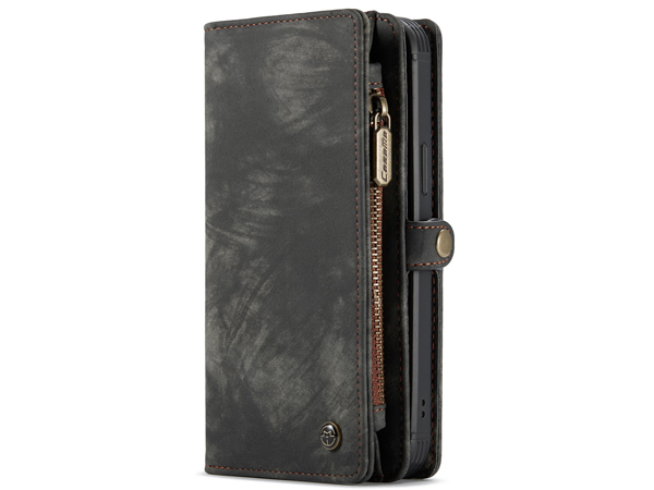CaseMe 2-in-1 Synthetic Leather Wallet Case for iPhone 12 Mini - Khaki/Grey Leather Wallet Case