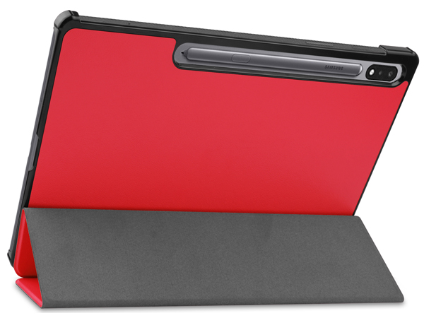 Slim Synthetic Leather Flip Case with Stand for Samsung Galaxy Tab S7+ - Red Leather Flip Case