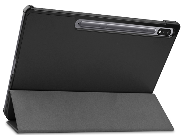 Slim Synthetic Leather Flip Case with Stand for Samsung Galaxy Tab S7+ - Black Leather Flip Case