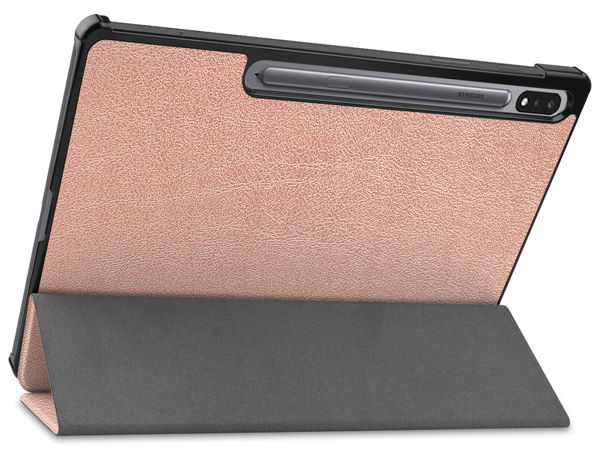 Slim Synthetic Leather Flip Case with Stand for Samsung Galaxy Tab S7+ - Rose Gold Leather Flip Case