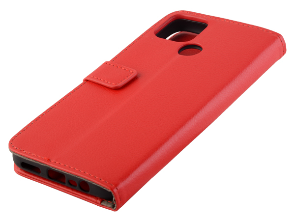Synthetic Leather Wallet Case with Stand for Realme C12 - Red Leather Wallet Case