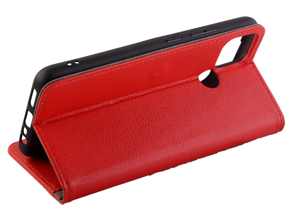 Synthetic Leather Wallet Case with Stand for Realme C12 - Red