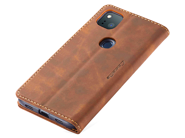 CaseMe Slim Synthetic Leather Wallet Case with Stand for Google Pixel 5 - Tan