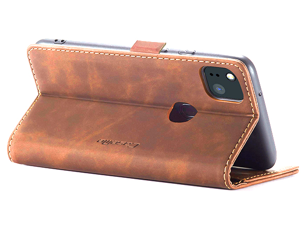 CaseMe Slim Synthetic Leather Wallet Case with Stand for Google Pixel 5 - Tan