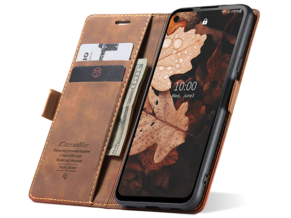 CaseMe Slim Synthetic Leather Wallet Case with Stand for Google Pixel 5 - Tan