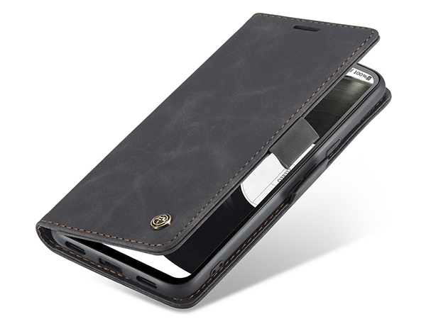 CaseMe Slim Synthetic Leather Wallet Case with Stand for Google Pixel 5 - Charcoal Leather Wallet Case