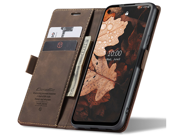 CaseMe Slim Synthetic Leather Wallet Case with Stand for Google Pixel 5 - Chocolate
