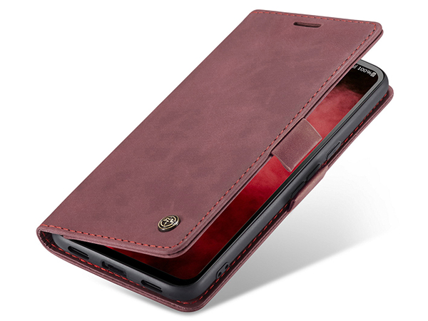 CaseMe Slim Synthetic Leather Wallet Case with Stand for Google Pixel 5 - Burgundy Leather Wallet Case