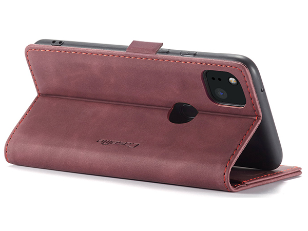 CaseMe Slim Synthetic Leather Wallet Case with Stand for Google Pixel 5 - Burgundy